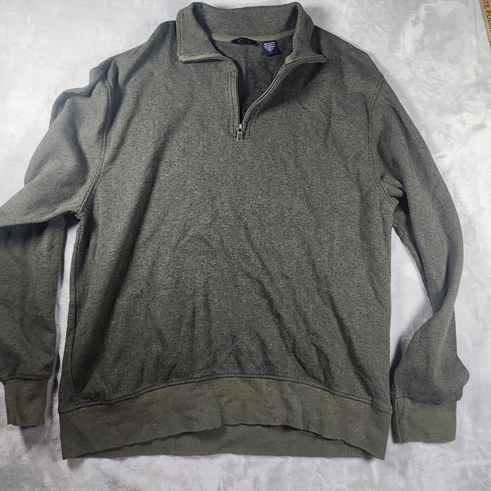 Izod Men's Grey Herringbone 1/4 Zip Pullover Cotton Sweater Size Large